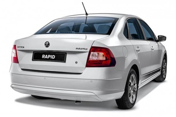 White Color Skoda Rapid Rear Profile