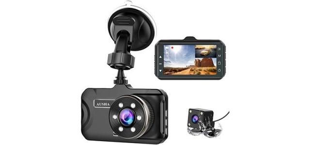 New AUSHA® Dual Dash Cam 1080P Full HD Dual Camera Driving Recorder with G-Sensor,170° Wide Angle,Loop Recording,4 inch Touch Screen