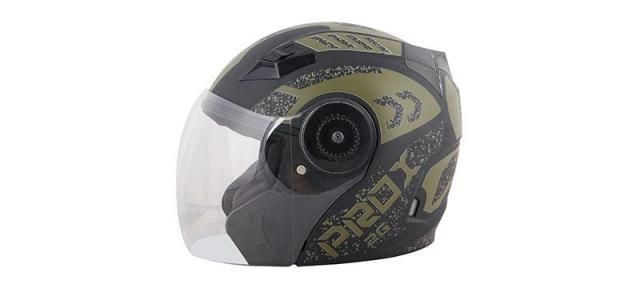 New Prox 2G Open Face Helmet Matt Black Decor P2 Olive Green