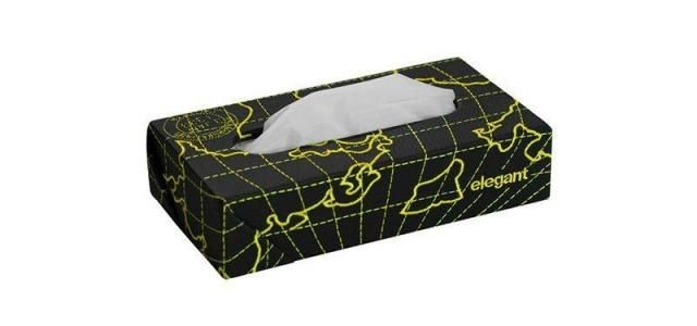 New Nappa Leather Globe Tissue Box Black and Yellow