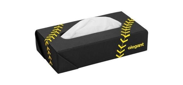 New Nappa Leather Tissue Box Leaf Black and Yellow