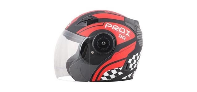 Prox 2G Open Face Helmet Matt Black Decor P1 Red