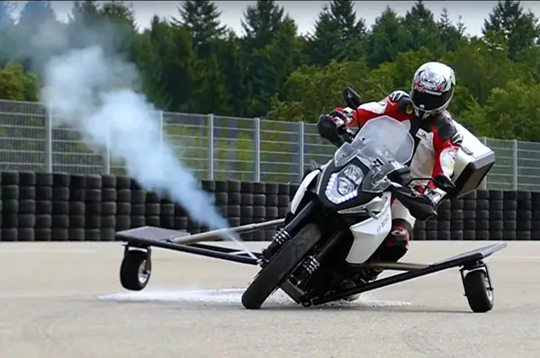 The tech works by using gas thrusters to combat slides while cornering.