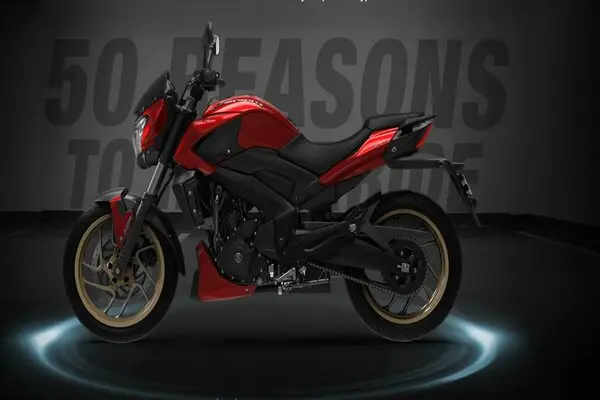 Red and Blaack Bajaj Dominar Side Profile