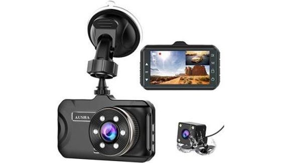 New AUSHA® Dual Dash Cam 1080P Full HD Dual Camera Driving Recorder with G-Sensor,170° Wide Angle,Loop Recording,4 inch Touch Screen