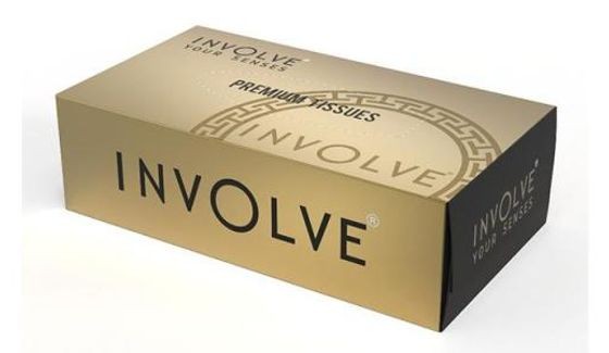 New Involve Premium Tissue Box | Gold | Pack Of 4 | 2 Ply | Super Soft Face Tissue | For Car, Home & Office