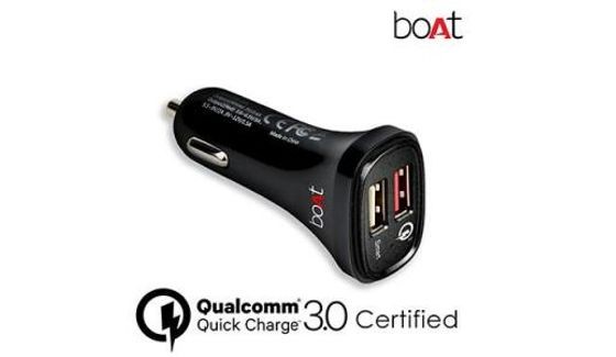 New Dual QC Port Rapid Car Charger with 18W Qualcomm Quick Charge 3.0 Fast Charge, Smart IC Protection, Universal Compatibility & Free Micro USB Cable(Black)