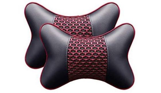 New Car Neck Pillows Both Side Pu Leather 2pieces Pack Headrest Fit for Most Cars Filled Fiber Universal Car Pillow(Red, Pack of 2)