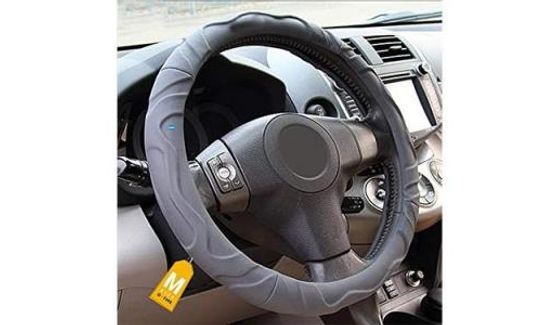 New India Resources International Leather Auto Car Steering Wheel Cover - Grey Color